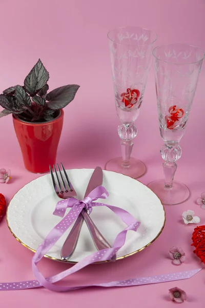 발렌타인 데이의 배경에 하트와 로맨틱 저녁을 — 스톡 사진