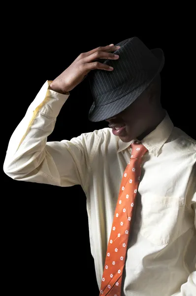 Hombre negro adolescente en Fedora — Foto de Stock