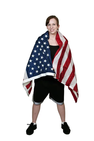 Femme enveloppée dans un drapeau — Photo