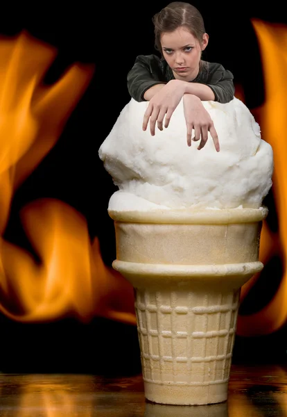 Girl with Flaming Ice Cream — Stock Photo, Image