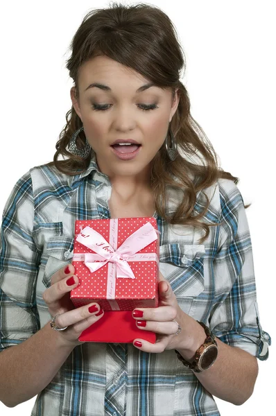 Beautiful Woman Holding Gift — ストック写真