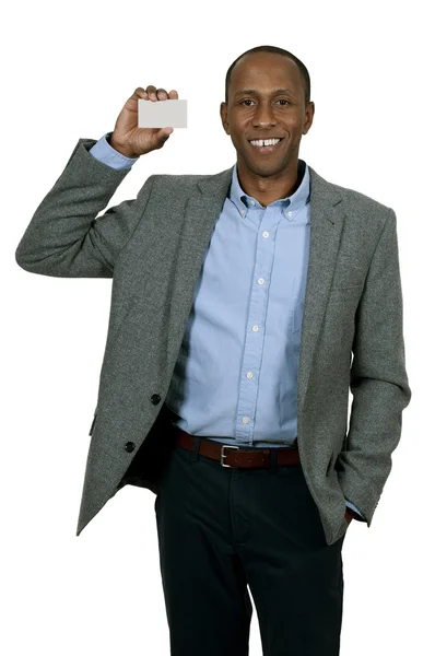 Black Man Holding Business Card — Stock Photo, Image