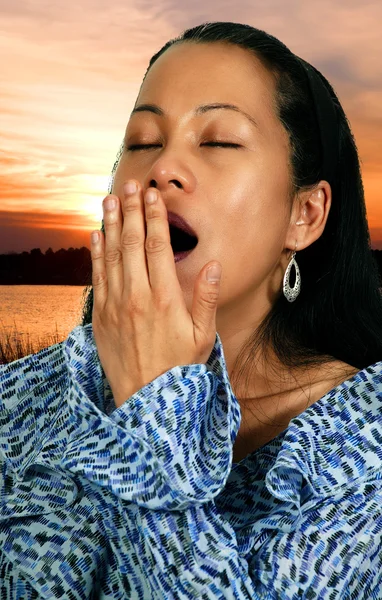 Hispanic Woman Yawning — Stock Photo, Image