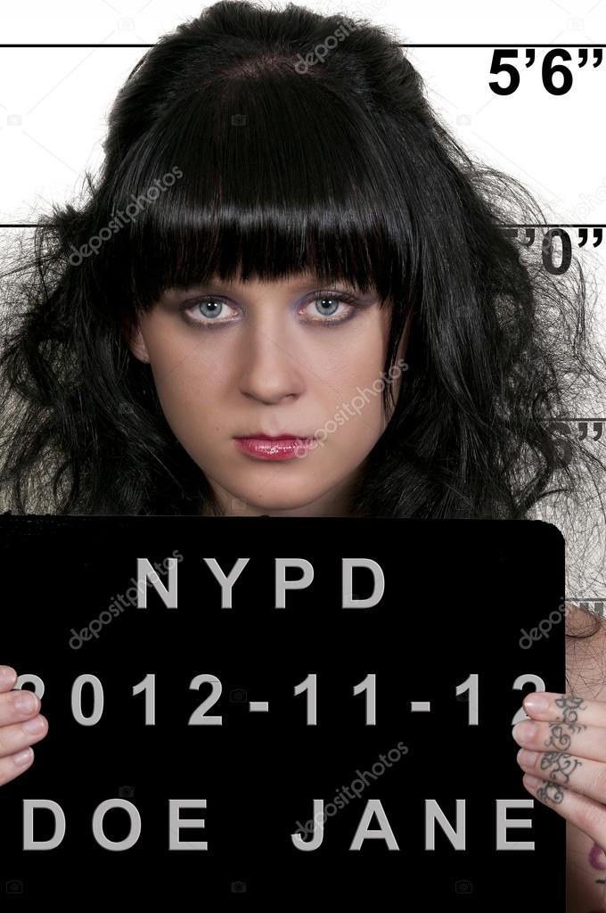 Photo how to make a mugshot sign Woman Mugshot — Stock Photo