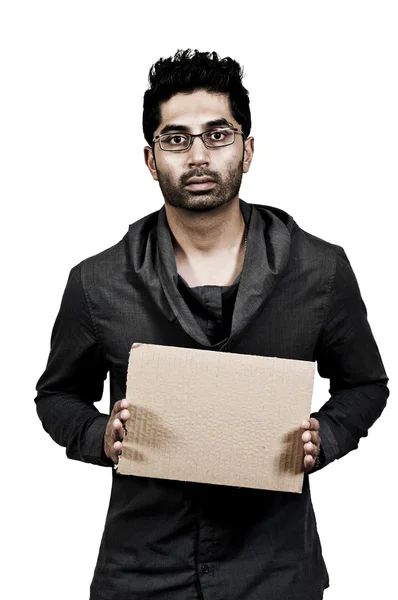 Man Holding Blank Sign — Stock Photo, Image