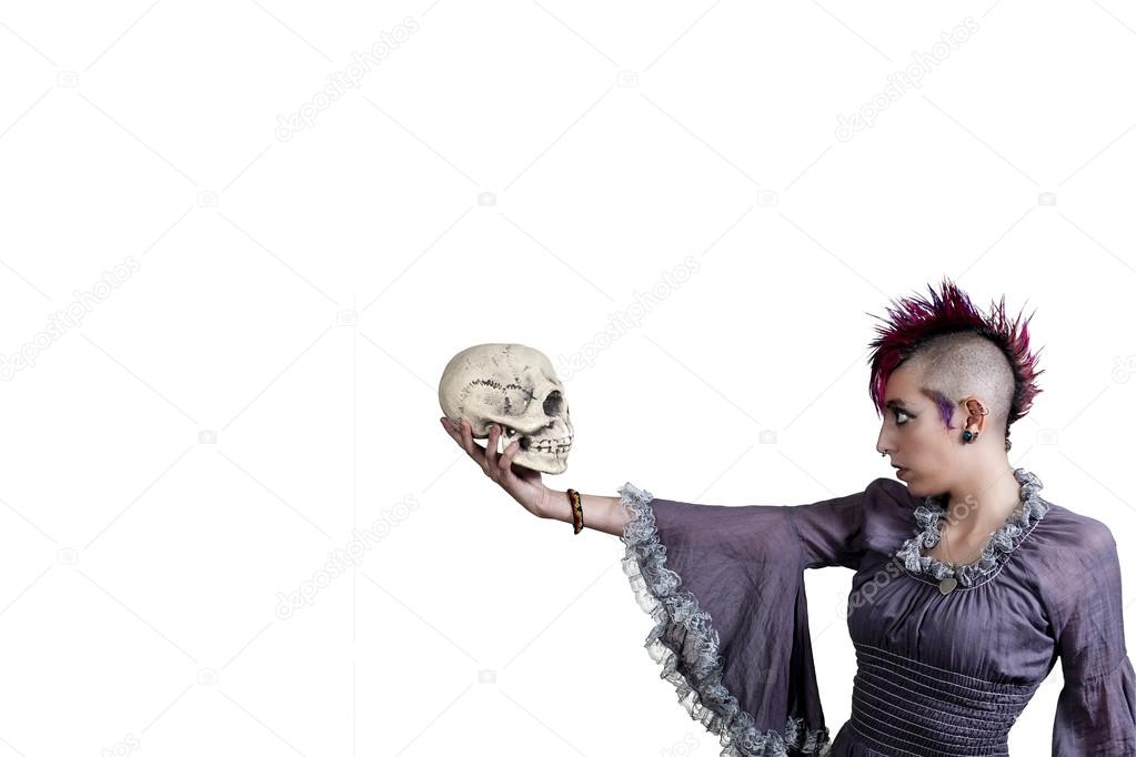 Beautiful Woman holding a skull