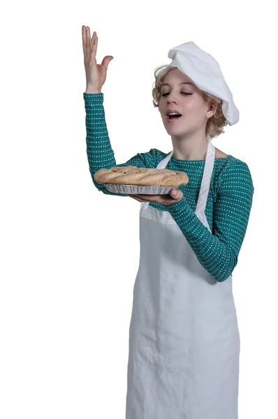 Woman Chef with Pie — Stock Photo, Image