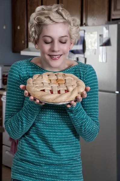 Woman Chef with Pie — Stock Photo, Image