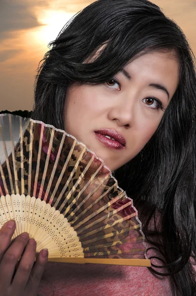 Woman with Oriental Fan — Stock Photo, Image