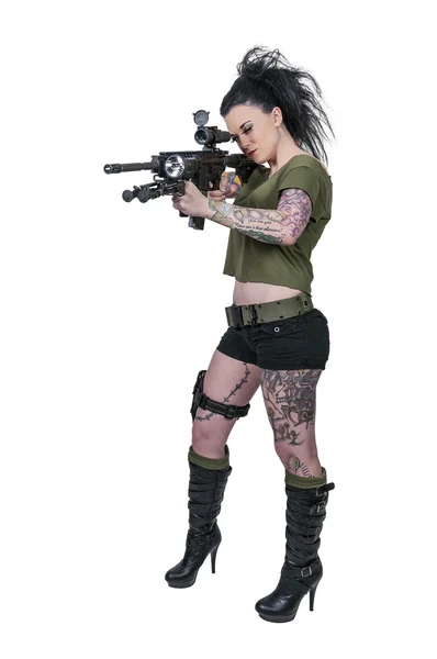 Woman with Assault Rifle — Stock Photo, Image