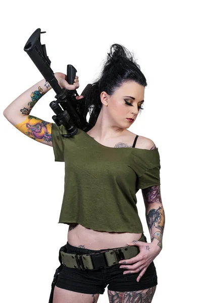 Жінка з штурмовою гвинтівкою — стокове фото