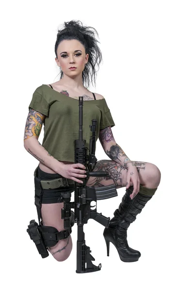 Woman with Assault Rifle — Stock Photo, Image