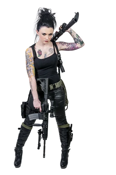 Woman with Assault Rifle — Stock Photo, Image