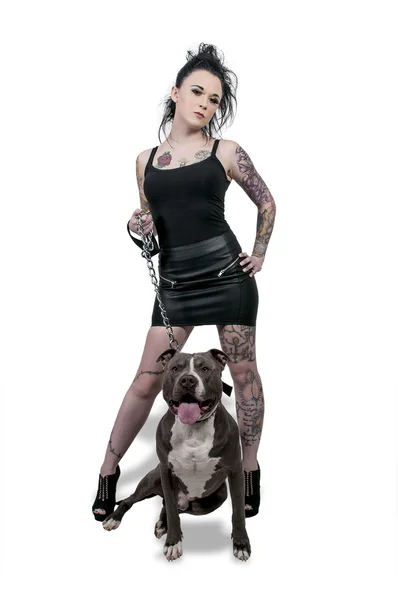 Beautiful Woman and Pit Bull — Stock Photo, Image