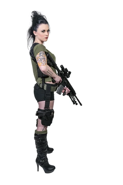 Woman with Assault Rifle — Stock Photo, Image