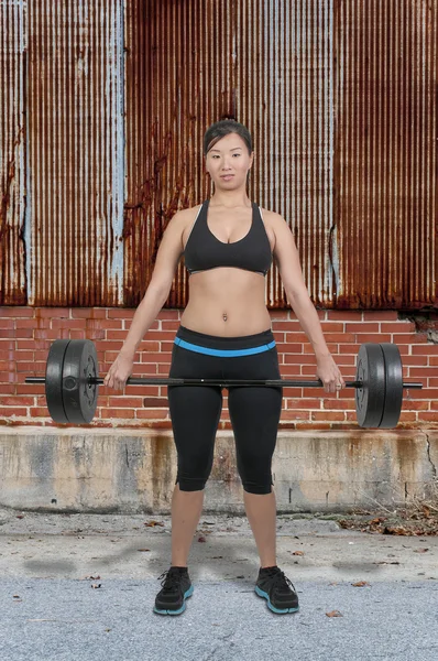 Asian Woman Working with Weights — Stock Photo, Image