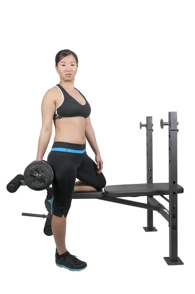 Asian Woman Working with Weights — Stock Photo, Image