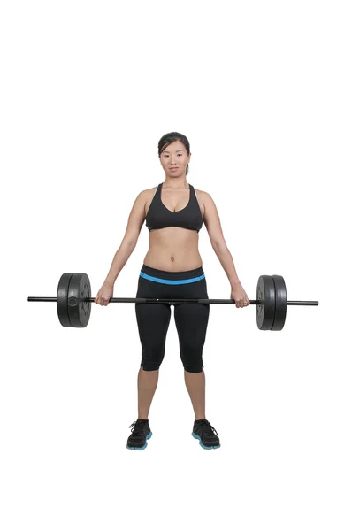 Asian Woman Working with Weights — Stock Photo, Image