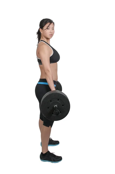 Asian Woman Working with Weights — Stock Photo, Image