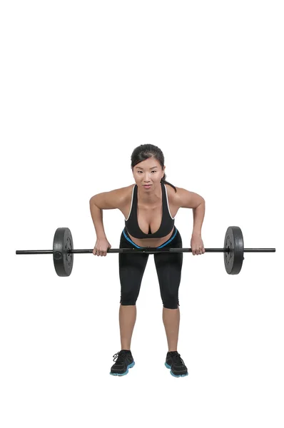 Asiatin arbeitet mit Gewichten — Stockfoto