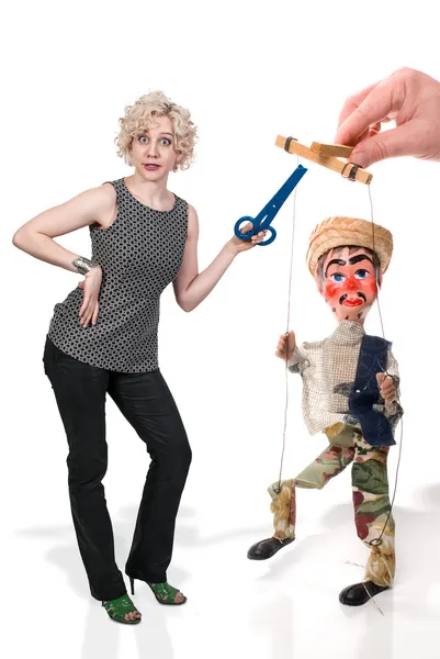 Kobieta i marionetka — Zdjęcie stockowe