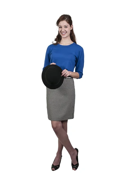 Woman Holding Hat — Stock Photo, Image