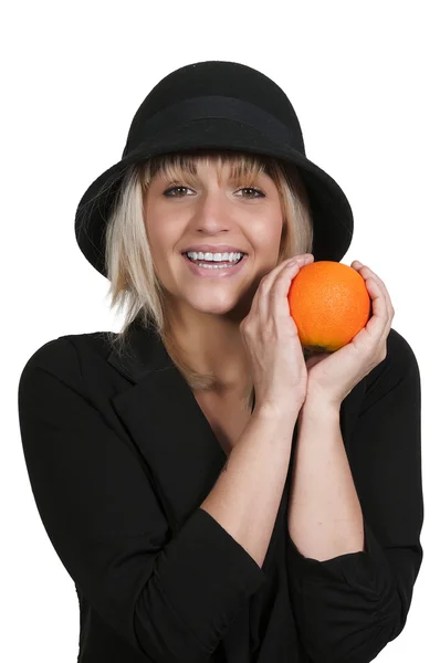 Mujer y naranja — Foto de Stock