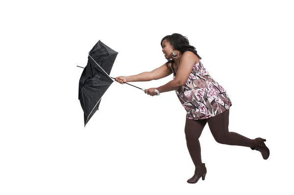 Γυναίκα εκμετάλλευση ομπρέλα — Φωτογραφία Αρχείου