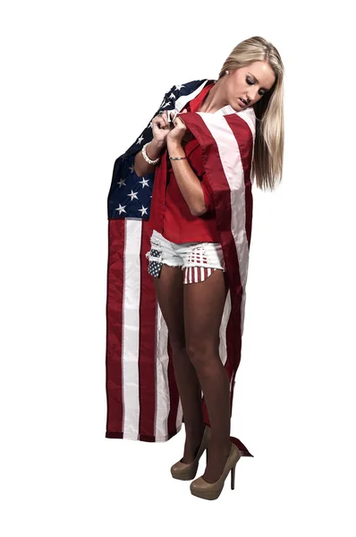 Woman Wrapped in a Flag — Stock Photo, Image