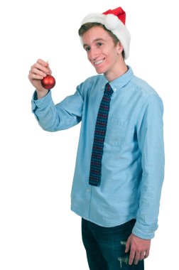 adam ile Noel ağacı süsleme