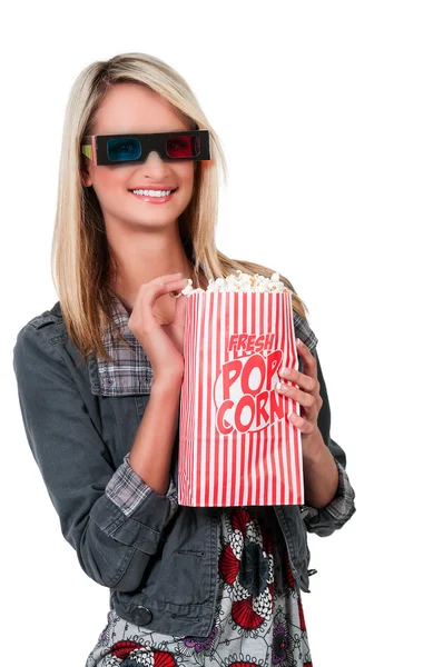 Schöne Frau schaut sich 3D-Film an — Stockfoto