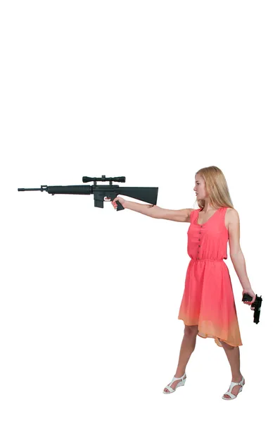 Woman with Assault Rifle and Handgun — Stock Photo, Image