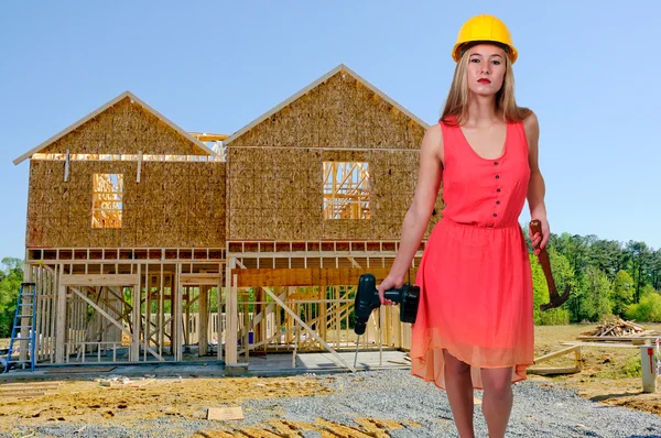 Trabalhadora da construção feminina — Fotografia de Stock