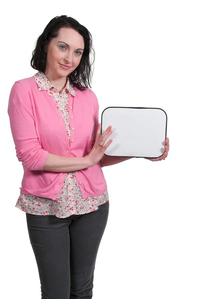 Mujer sosteniendo un signo en blanco —  Fotos de Stock