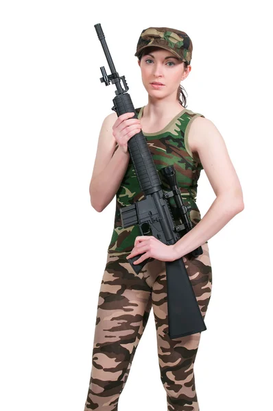 공격 소총을 가진 여자 — 스톡 사진