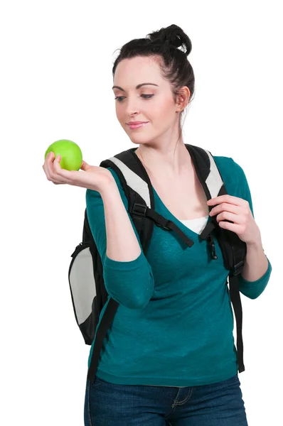 Kvinna student med äpple Stockbild