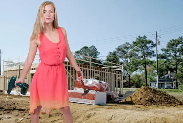 Trabalhadora da construção feminina — Fotografia de Stock