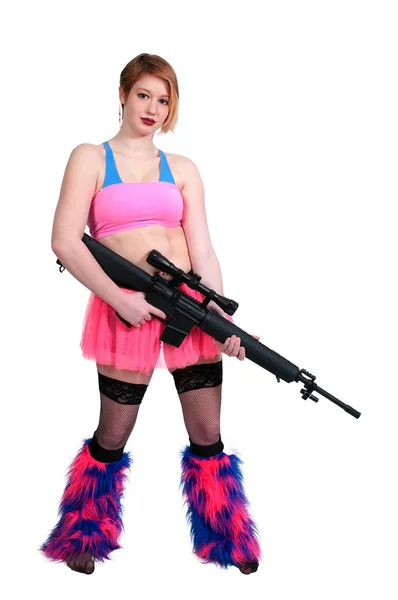 Woman Rave Rifle Girl — Stock Photo, Image