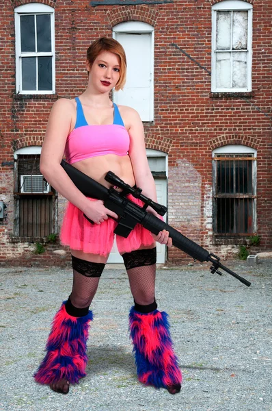 Woman Rave Rifle Girl — Stock Photo, Image