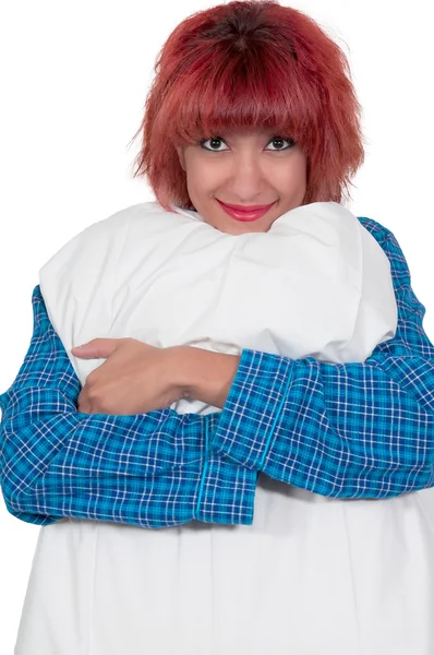 Mujer hermosa con una almohada — Foto de Stock