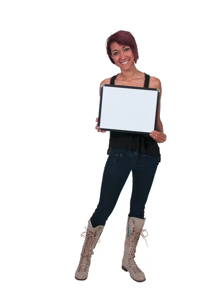 Žena držící prázdný znak — Stock fotografie