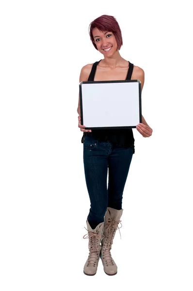 Woman Holding a Blank Sign Stock Image