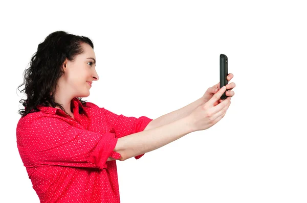 Vrouw neemt een selfie — Stockfoto