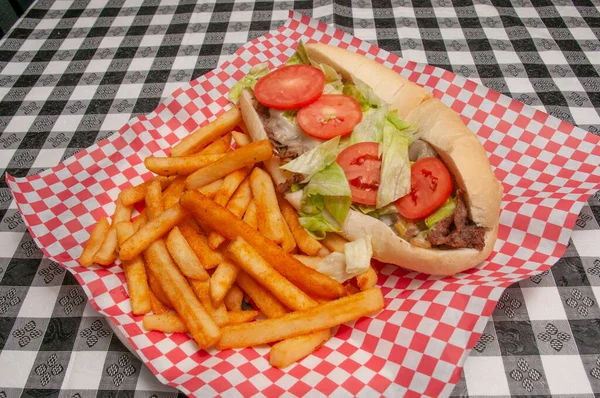 Philly Cheesesteak Une Commande Frites — Photo