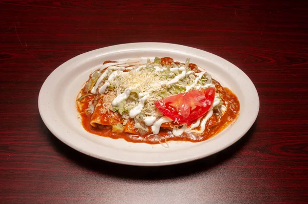 Plat Cuisine Mexicaine Traditionnelle Authentique Connu Sous Nom Enchiladas — Photo