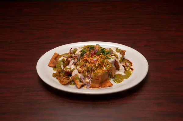 Plato Tradicional Indio Del Norte Conocido Como Samosa Chaat — Foto de Stock