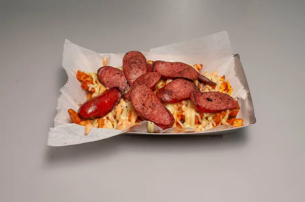 Traditional Mexican Salchipapa Hot Dog French Fries — Stockfoto