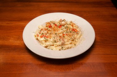 Traditional Italian cuisine dish known as shrimp alfredo