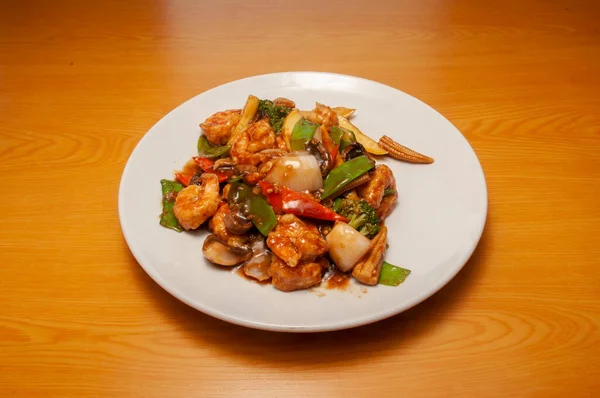 Delicioso Plato Chino Conocido Como Camarones Mei Diversión — Foto de Stock