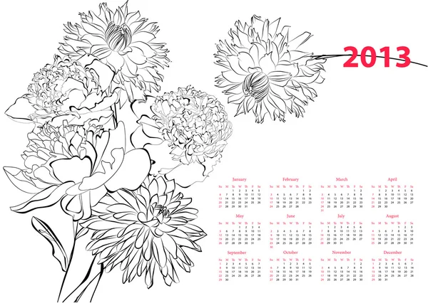 Kalender voor 2013 met bloemen — Stockvector